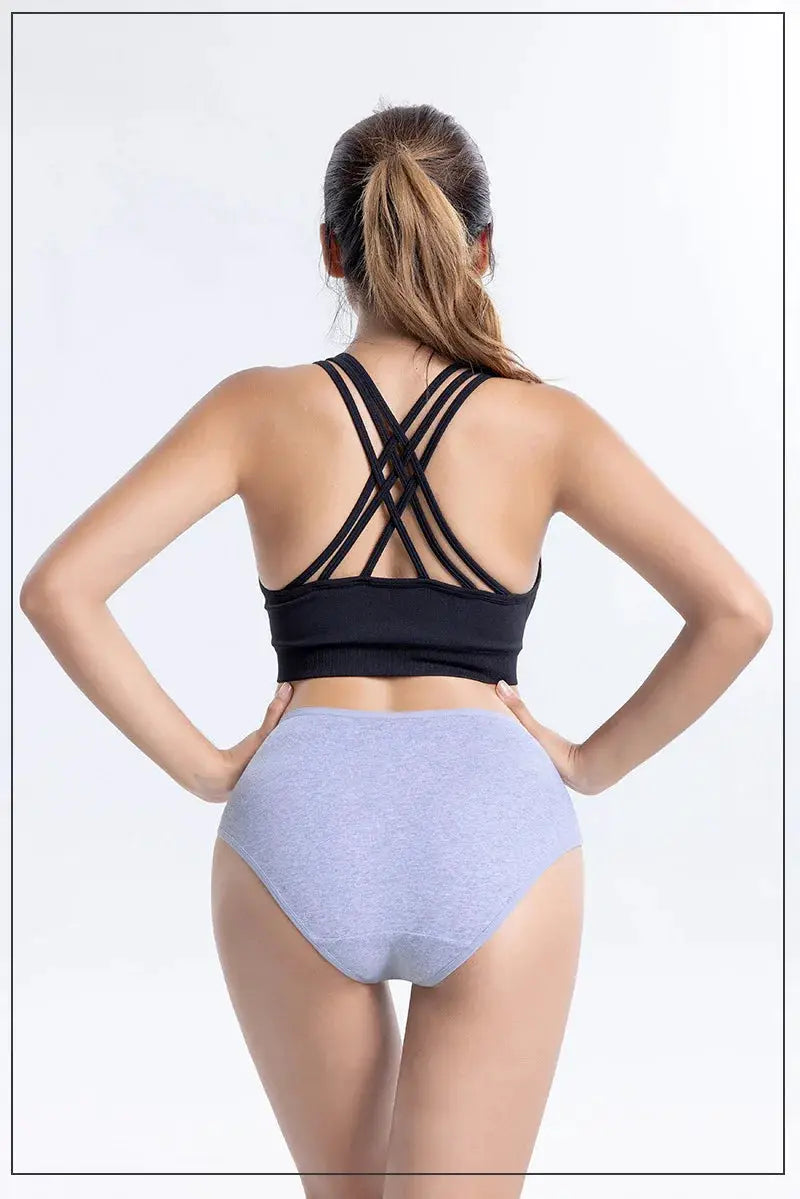Women's seamless cotton panties in gray, high-waisted briefs with a soft, comfortable fit.