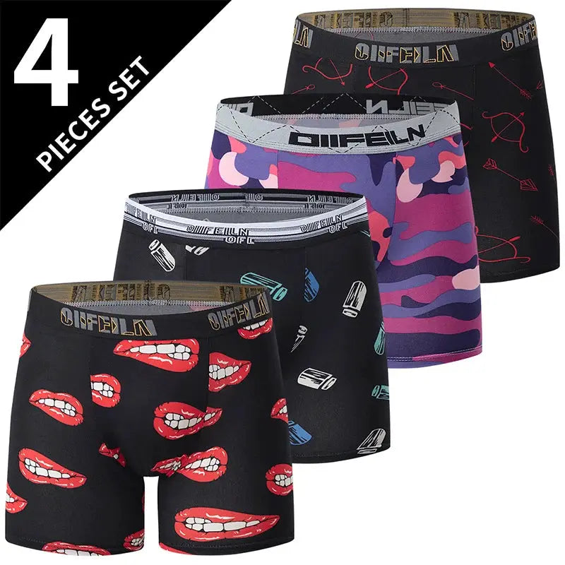 Men's boxer shorts, Simples Market 4-piece set with breathable stretch fabric in assorted prints