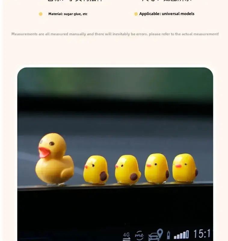 5Pcs Cute Mini Ducks car interior decorations on dashboard; one large duck with four small yellow chicks