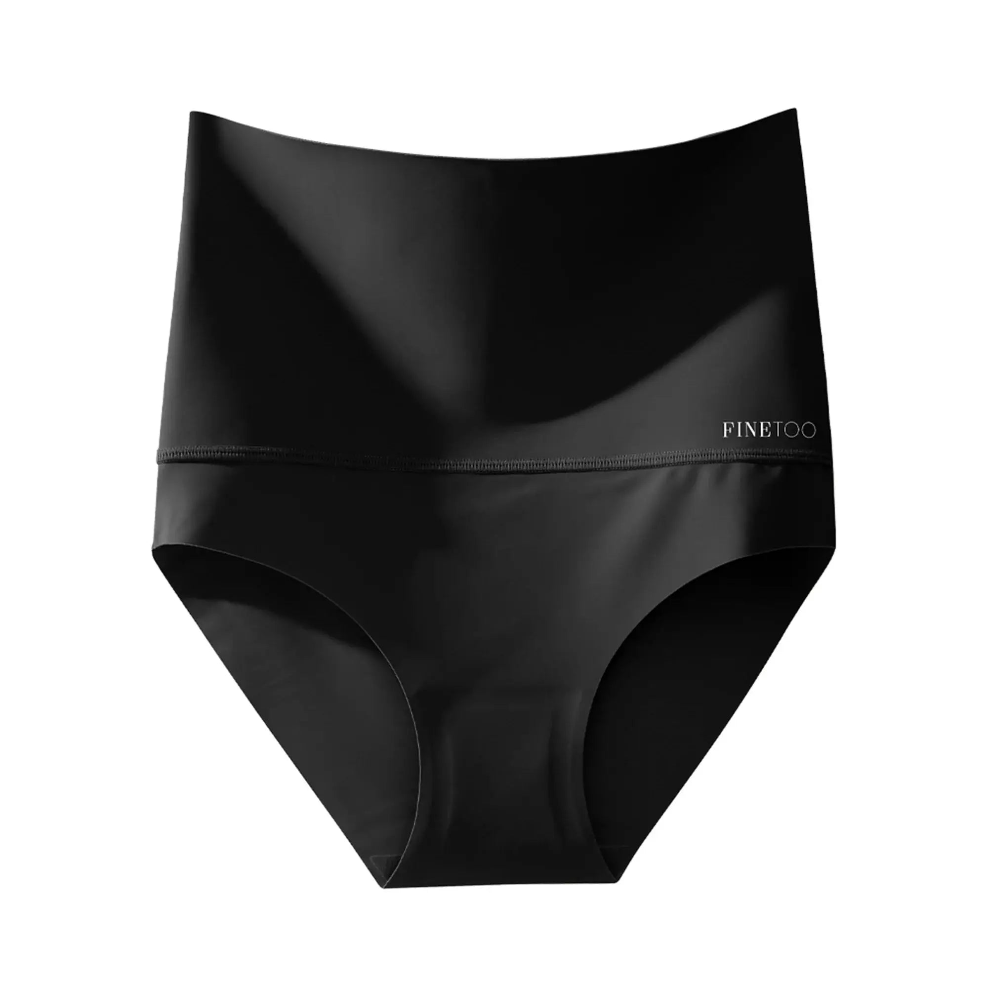Seamless black high-waist panties, Finetoo, breathable ice-silk shapewear