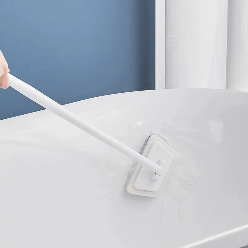 Simples Market bathroom sponge cleaning brush with long white handle and removable head for bathtub cleaning