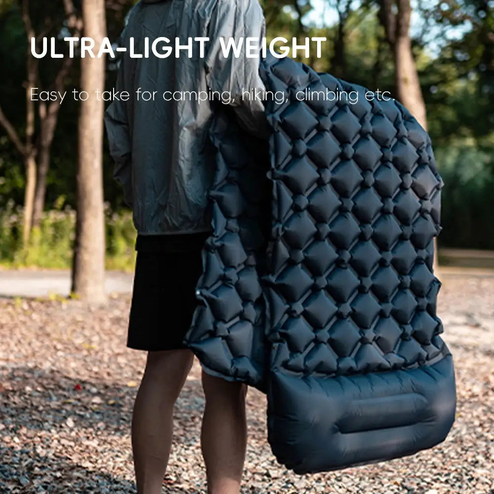 TARKA inflatable camping mat with pillow, blue self-inflating air mattress for hiking