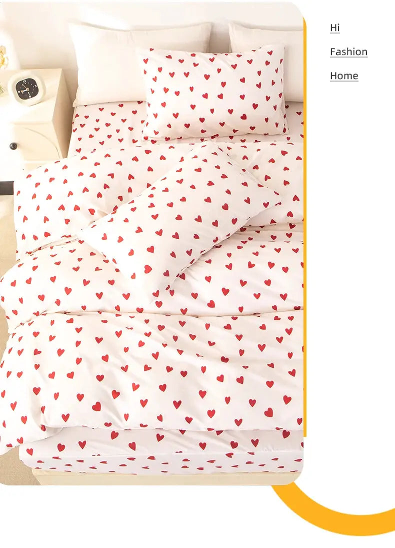 Simples Market 3pc red heart duvet cover set with 1 duvet cover and 2 pillowcases, soft skin-friendly white bedding