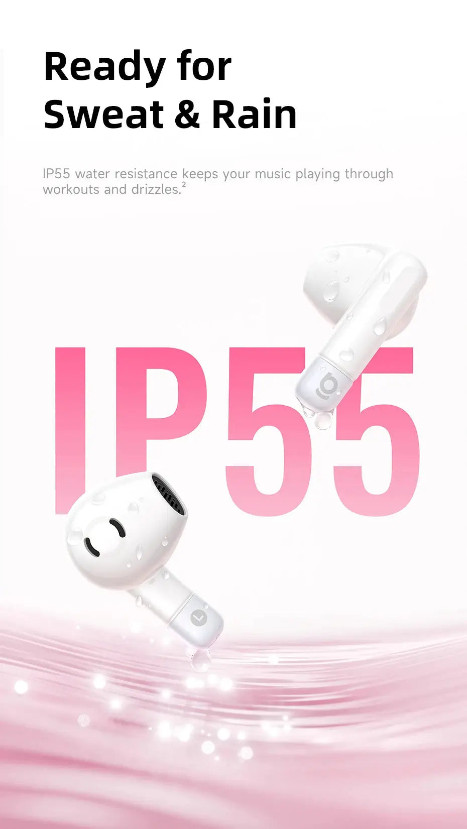 Baseus Bass BS2 Lite true wireless earbuds, white, IP55 water resistance, 2 earbuds