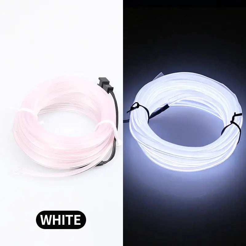 5m car interior LED strip lighting, flexible USB ambient lamp; white light shown, 2 coils