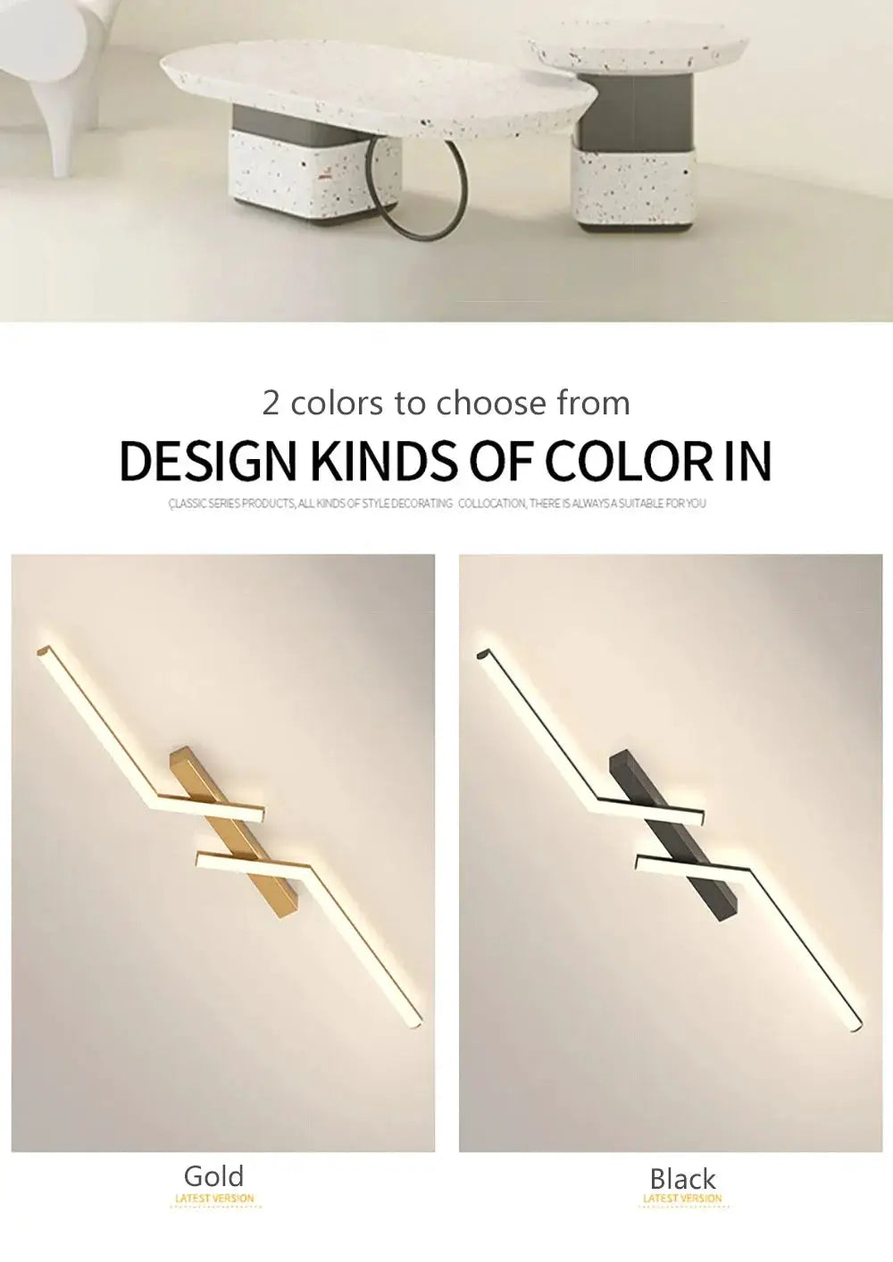 Modern LED wall light with a simple linear design; two finishes: gold and black.