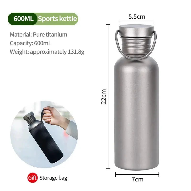 Titanium Water Bottle 600ml 750ml Outdoor Camping Hiking Cycling Sports Travel Durable Purity