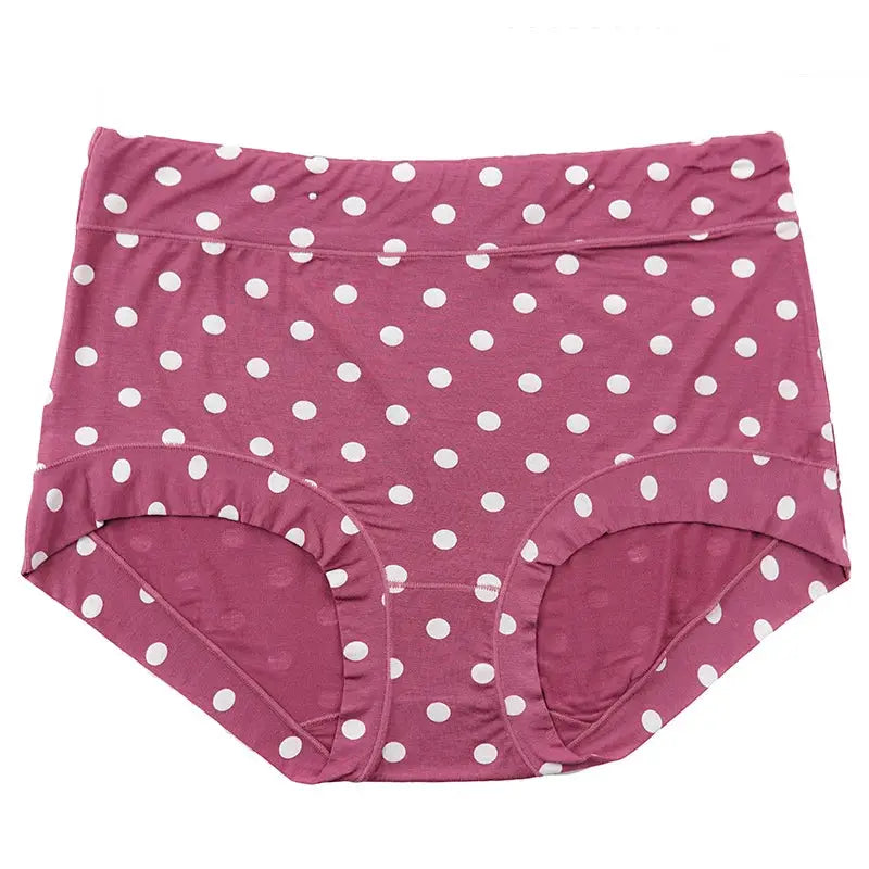Panties: pink polka-dot high-waist boyshorts with cotton crotch, plus-size friendly Modal fabric.