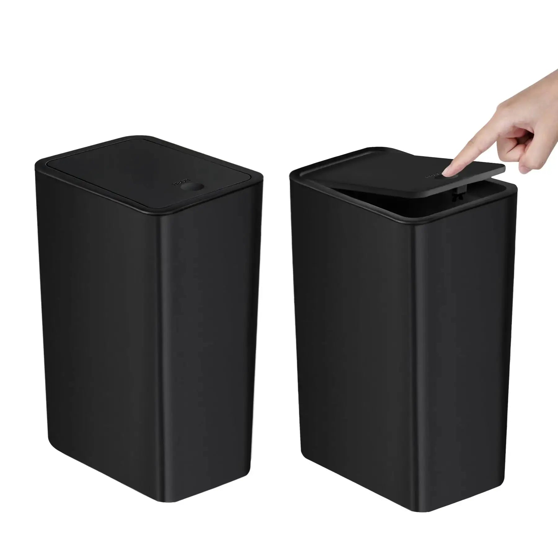 Simples Market 2-pack black 10L bathroom trash cans with press-top lids.