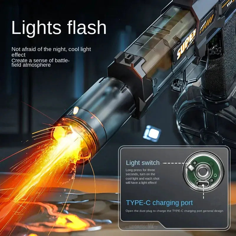 Electric Water Gun With Light and Flame Effect High Pressure Spraying for Outdoor Water Battles