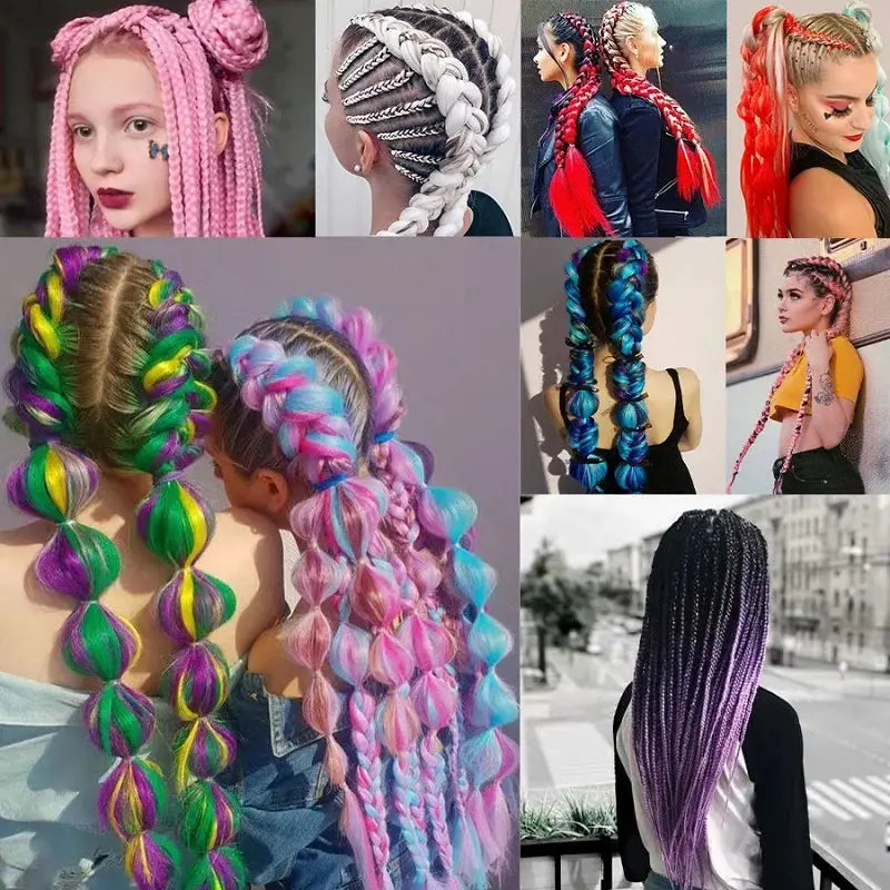 24 Inch synthetic yaki braids hair with multi-color ombre for DIY jumbo braid extensions