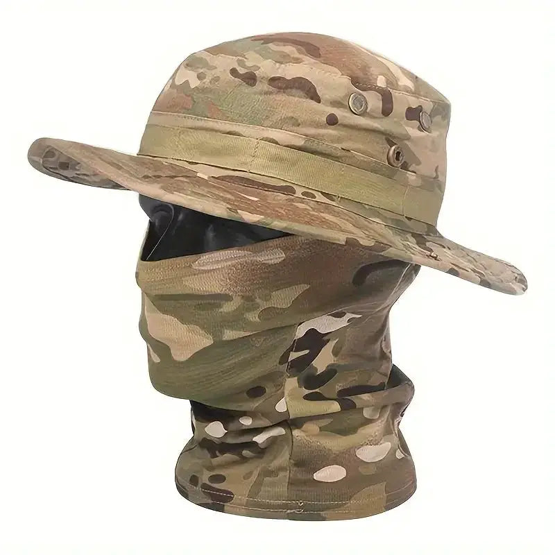 Camouflage Boonie Cap Balaclava Hat Set Foldable Soft Brim Sun Protection For Outdoor Hunting And Fishing