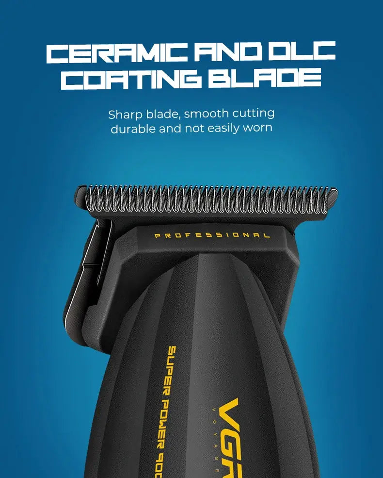 VGR professional hair trimmer with ceramic-coated blade in black body