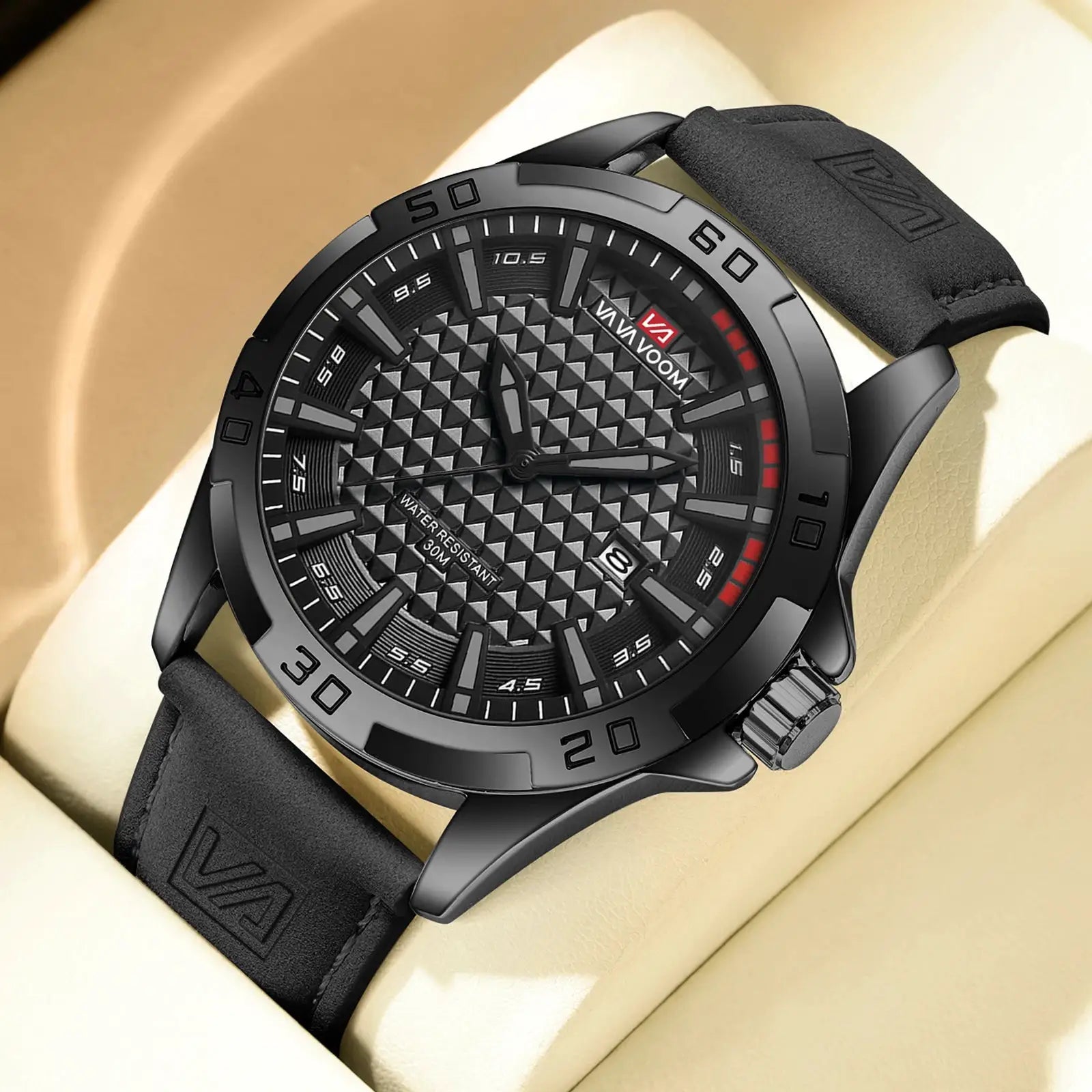 Mens Casual Sport Military Quartz Calendar Wrist Watch Waterproof Leather Strap Business Ready