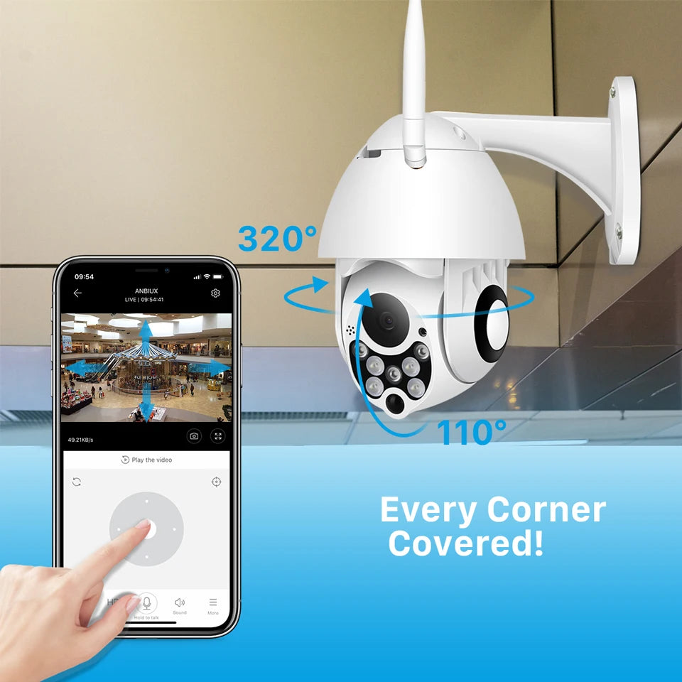 Simples Market YCC365 Plus PTZ outdoor WiFi security camera, 1080P HD, 4x zoom, waterproof speed dome with wall mount