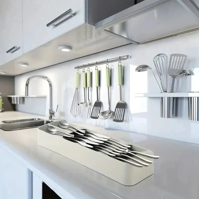 Multi Purpose Cutlery Storage Tray For Kitchen Drawer With Compartmentalized Organizer For Forks Spoons And Utensils