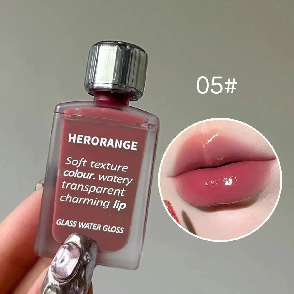 Lightly Glass Water Gloss Herorange Lip Glaze Mirror Shine Moisturizing Plumping Lips Long Lasting Makeup