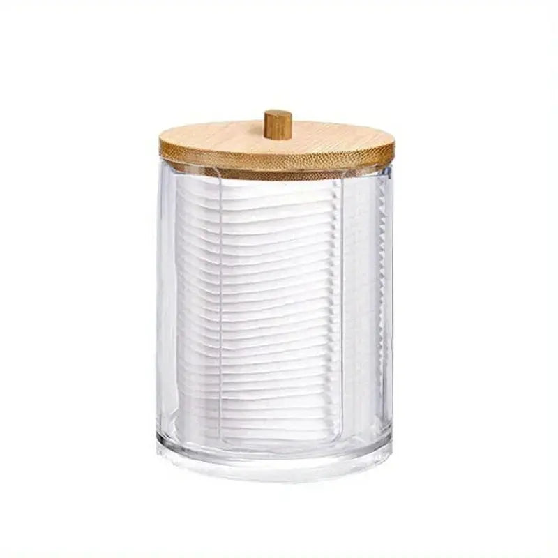 LuminaCosmetics Round Clear Acrylic Makeup Organizer For Cotton Pads And Swabs Storage And Easy Access