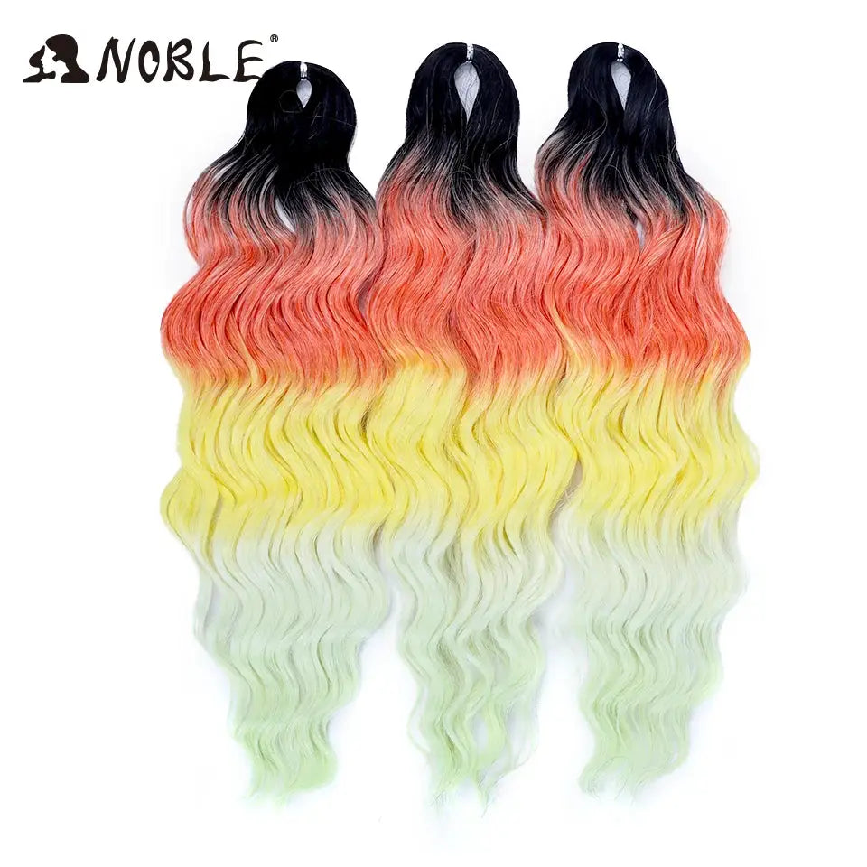 Noble Hair synthetic loose deep-wave braiding extensions, set of 3 bundles, black to orange to yellow to lime ombre