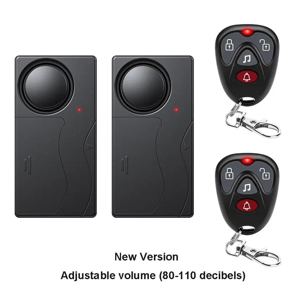 Anchtek 110dB wireless vibration alarm set with two alarms and two remotes, black