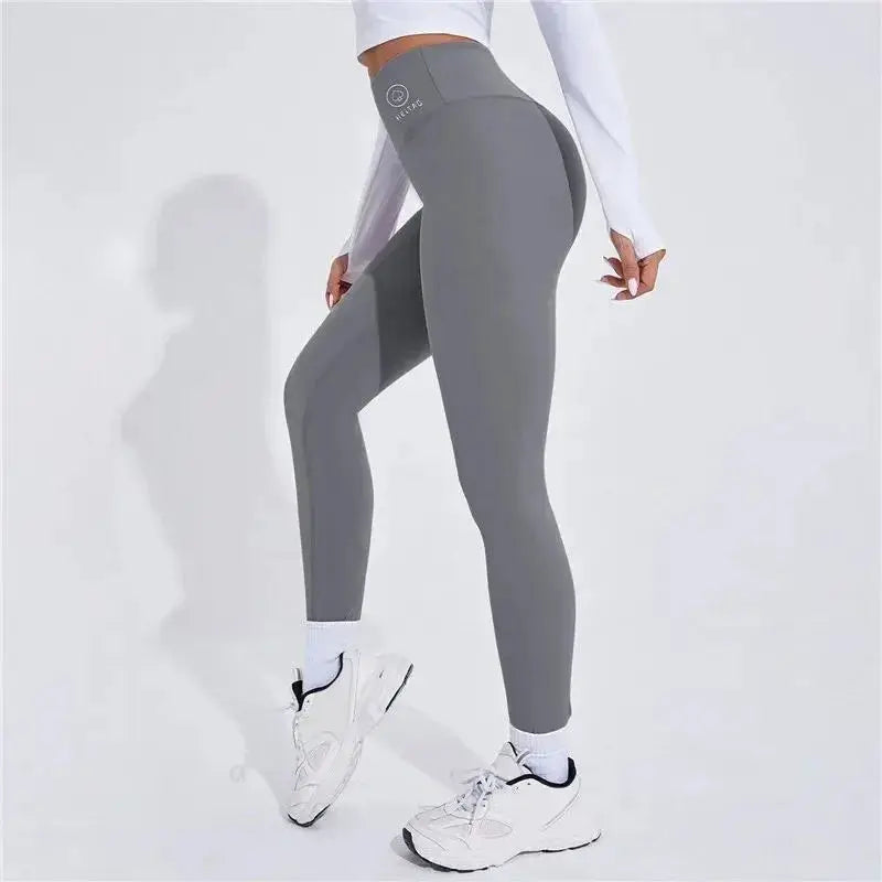High-waisted yoga leggings by Simples Market in grey, women's athletic stretch tights