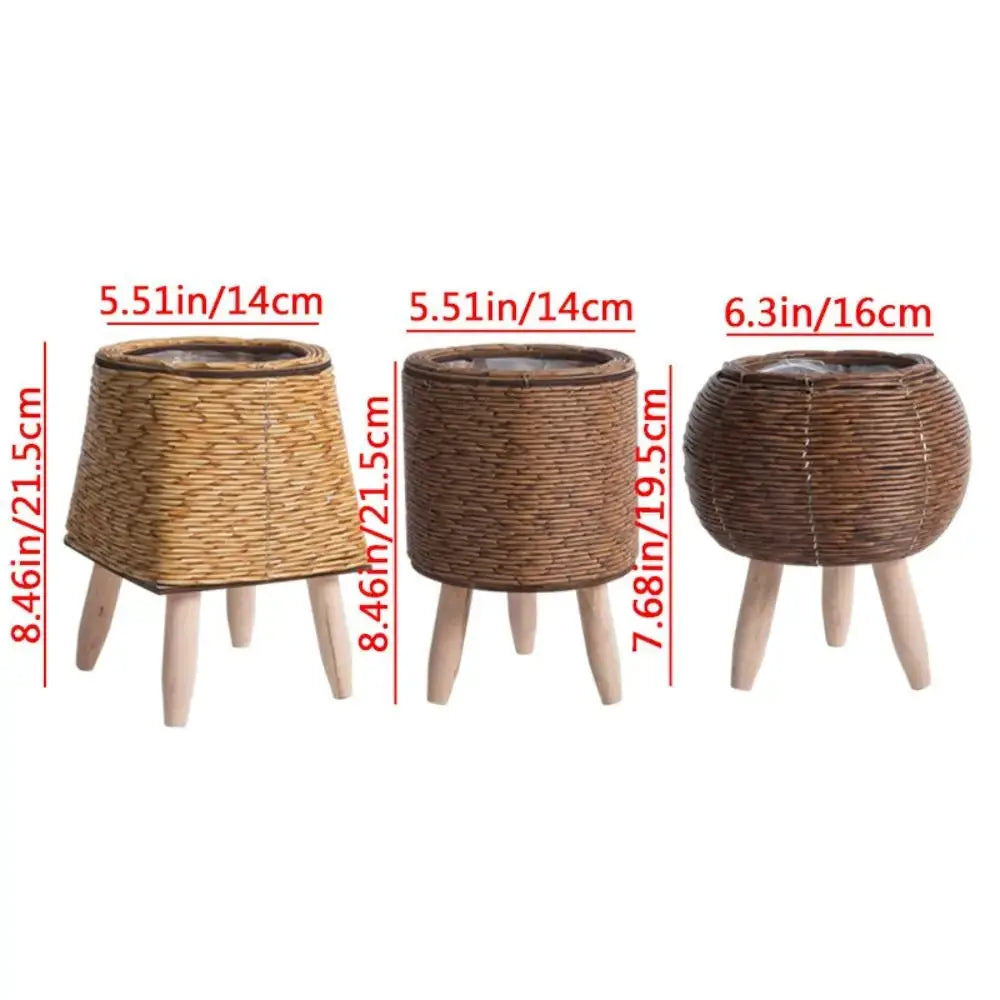Simples Market fashion rattan hand-woven flower pot planter stand set of 3 with removable legs in natural brown
