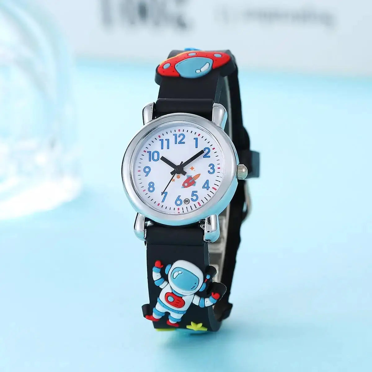 Kids Cartoon Astronaut UFO Quartz Watch With Durable Plastic Case And Soft PU Band