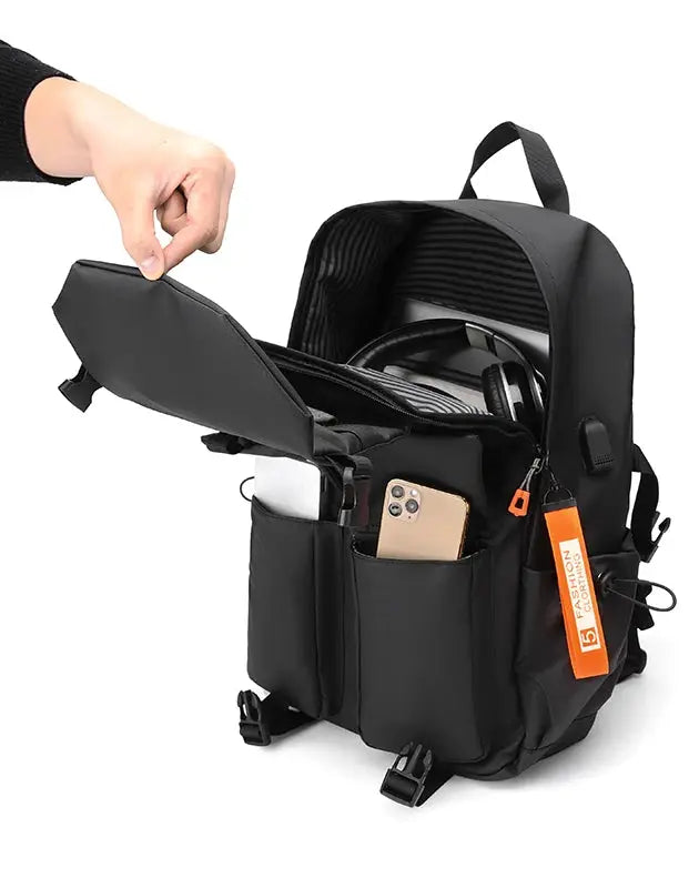 Luxury men's backpack with 15.6-inch laptop sleeve, black waterproof travel backpack with multiple front pockets