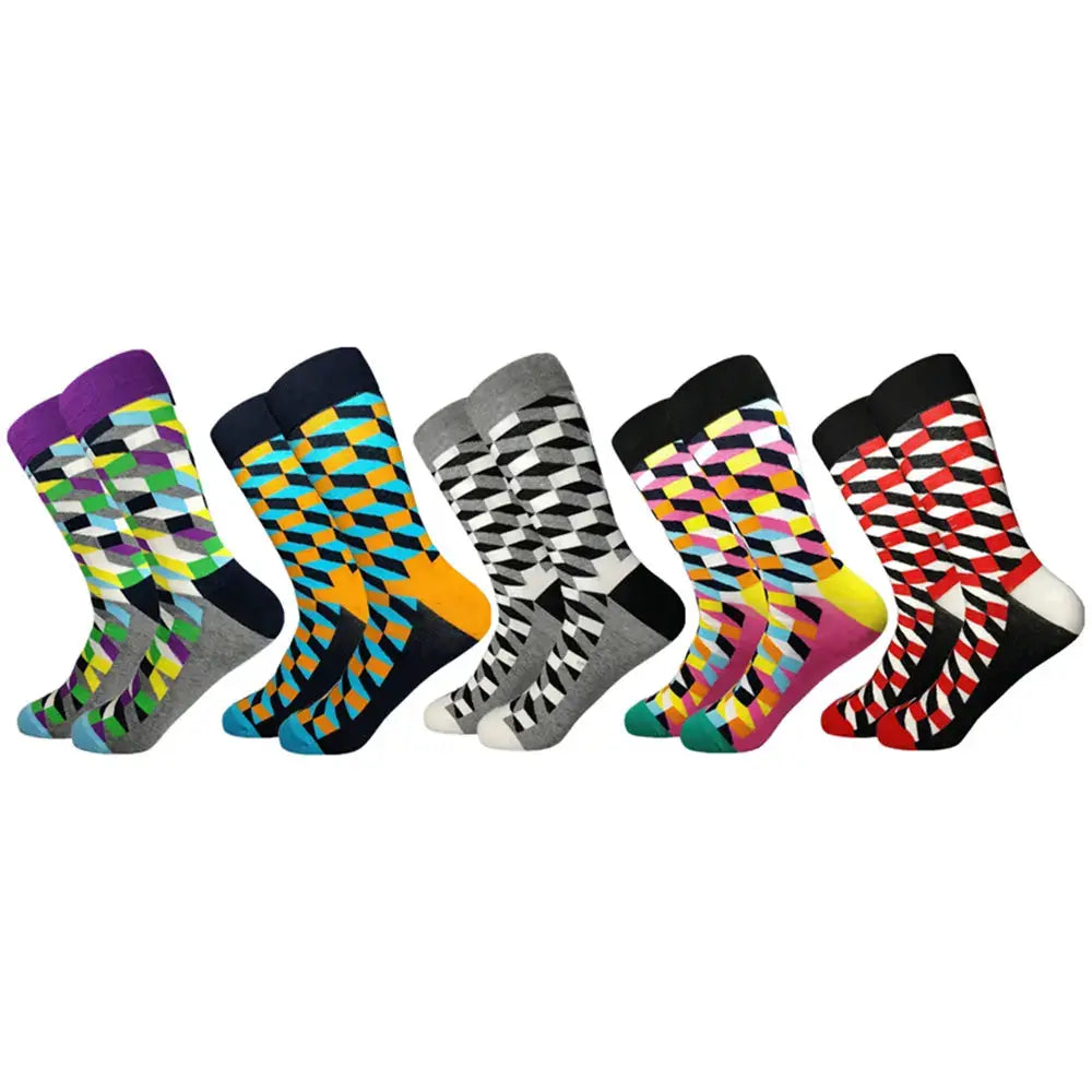 5 Pack Novelty Men's Cotton Crew Socks With Colorful Pattern Funny Happy Fashion Dress Socks