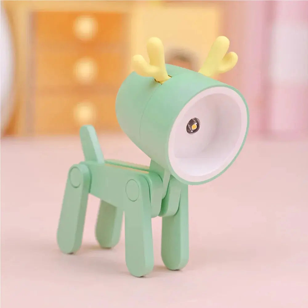 LED mini night light deer desk lamp in mint green with yellow antlers, Simples Market