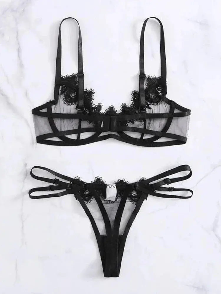 LuxeLace See Through Lace Bodysuit And Babydoll Set Wire Free Plunge Bra For Alluring Comfort