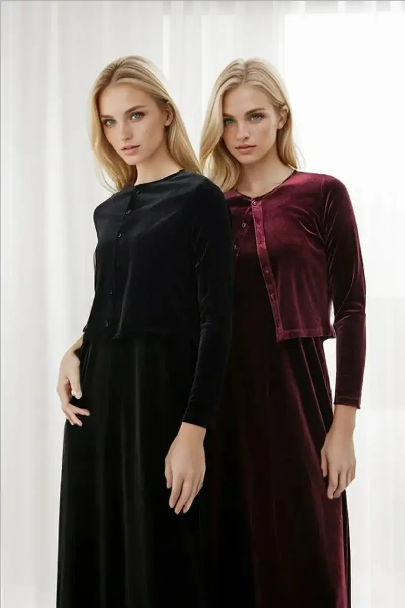 Autumn Solid Color Sleeveless Dress With Long Sleeve Cardigan Set In Cozy Polyester Fleece For All Day Comfort