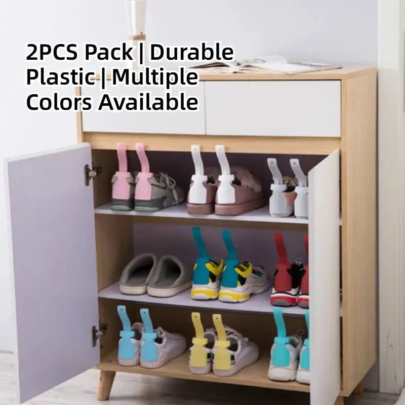 2-pack Lazy Shoe Helpers, plastic shoe-wearing aids in multicolor, Simples Market; fits all shoes.