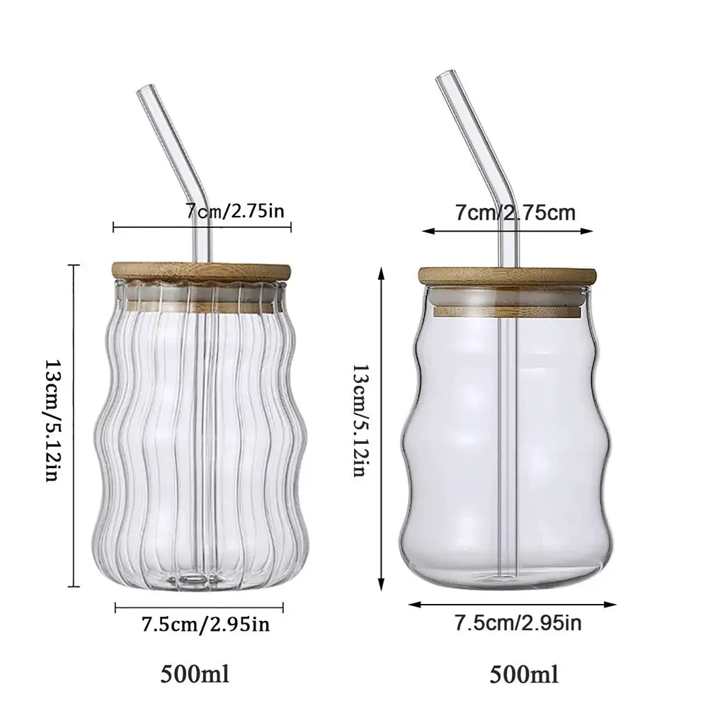 530ml Heat Resistant Glass Cup Tumbler Stripe Design Tea Coffee