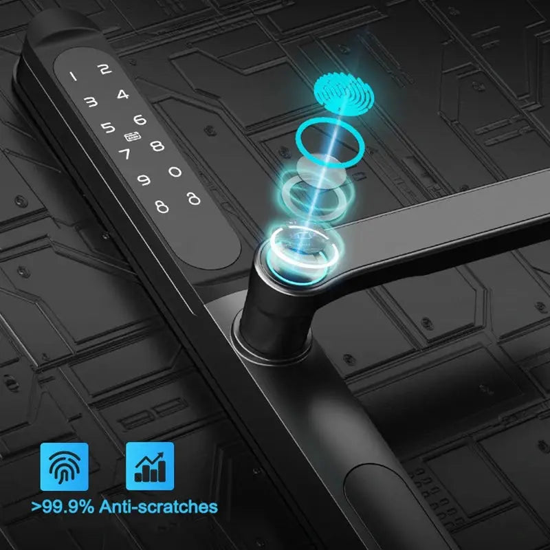 Slim 2.8CM waterproof sliding door smart lock by Simples Market with keypad and fingerprint scanner, black finish