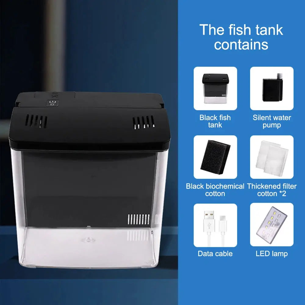 Desktop Ecological Mini Betta Fish Tank for Living Room and Desk Quiet Operation and LED Lighting