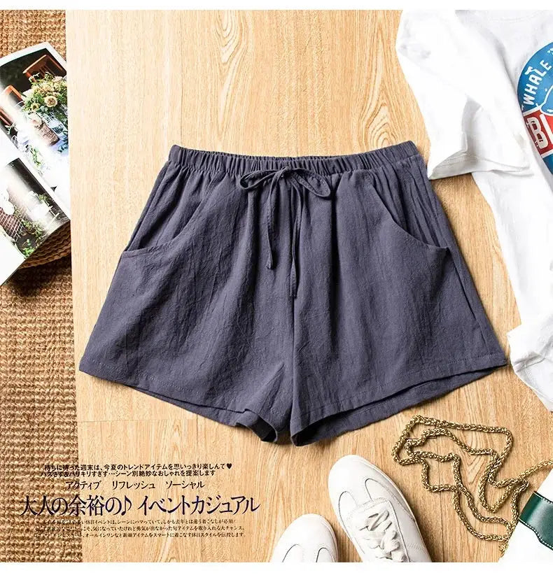 ITOOLIN women's casual linen shorts, high-waisted black with drawstring and pockets