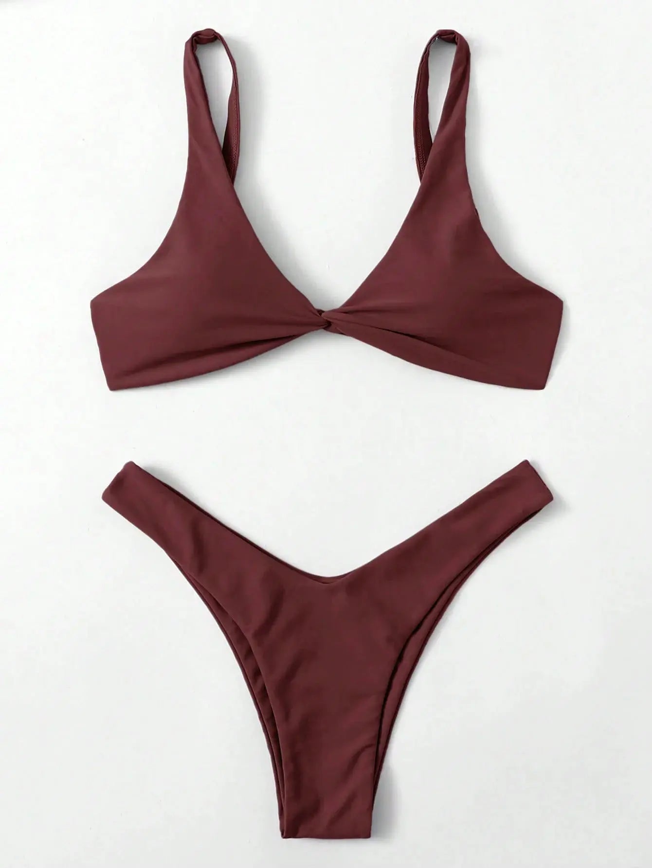 ZTVitality solid burgundy bikini set with twisted front triangle top and high-leg bottoms