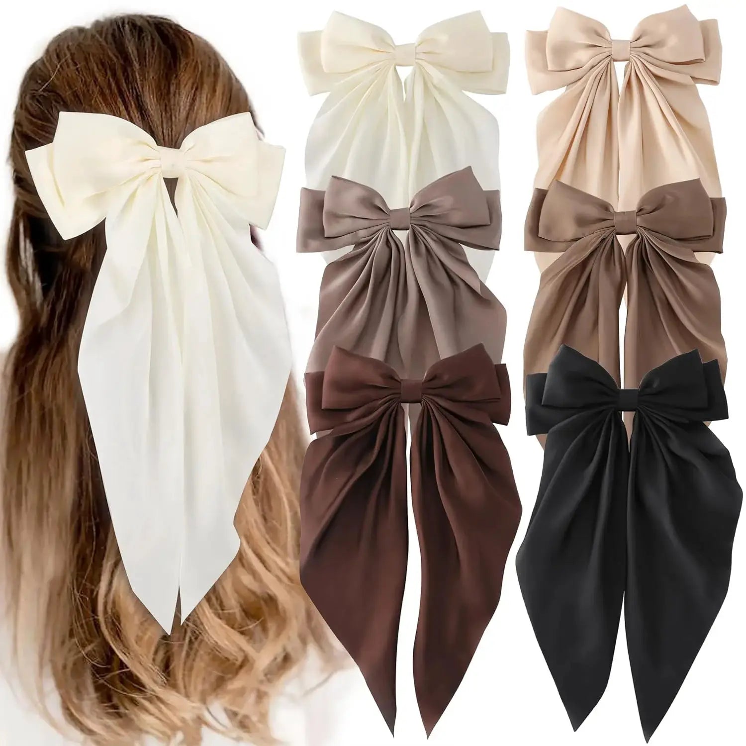 Korean Satin Bowknot Hair Clip For Women And Girls Long Ribbon Solid Color Barrette Hair Accessory