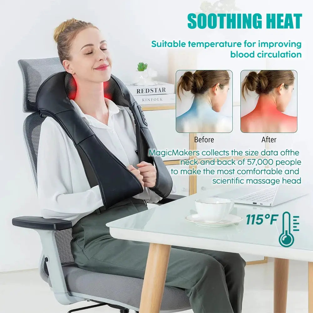 Shiatsu neck and shoulder massager by Simples Market, heated U-shaped electric back pillow