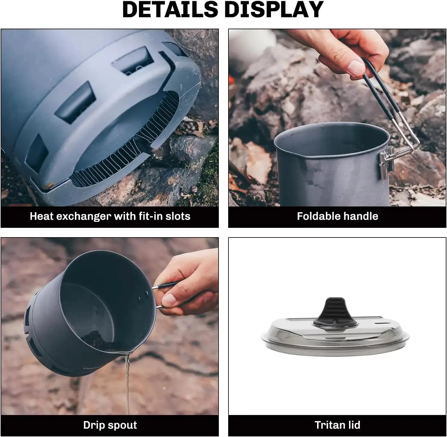 Fire-Maple G2 Petrel ultralight 750ml pot in gray aluminum with heat exchanger and foldable handle