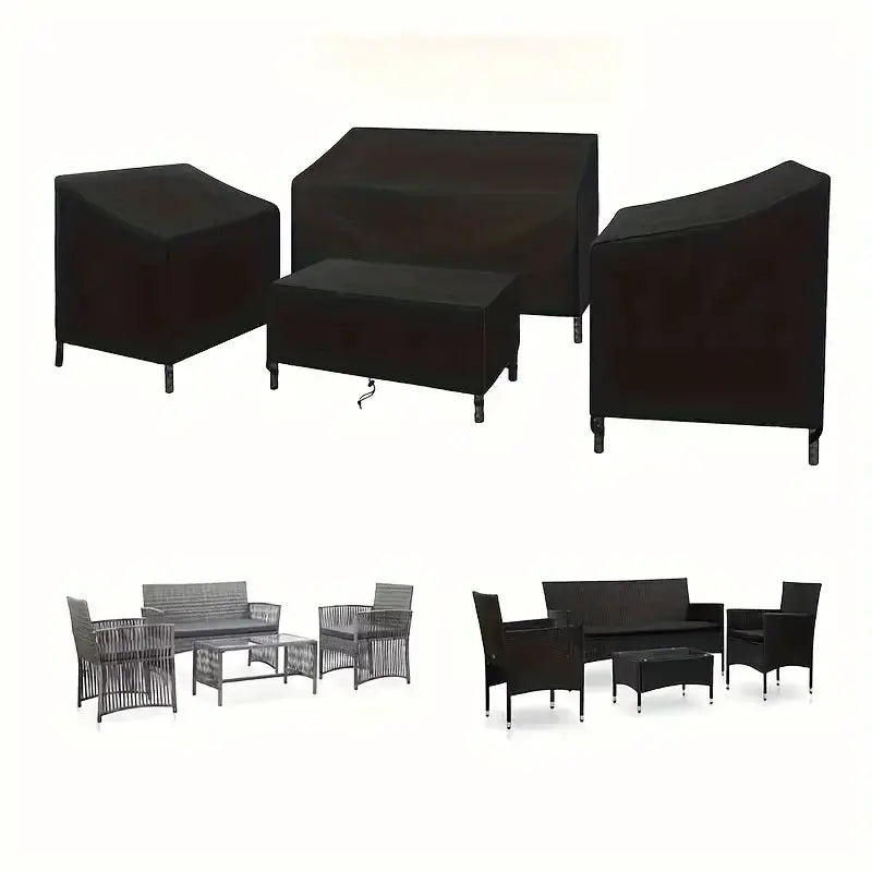 Patio furniture covers set by Simples Market, 4pcs, heavy-duty waterproof windproof black covers for rattan furniture.