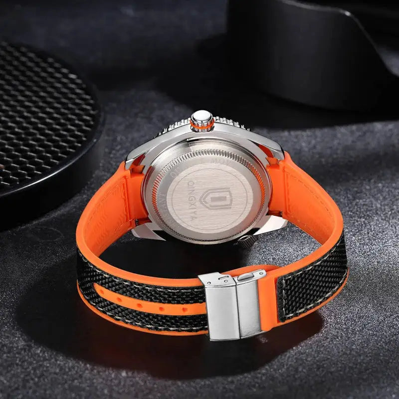 Qingxiya Men Quartz Sport Watch With Silicone Strap Luminous Dial Calendar Waterproof