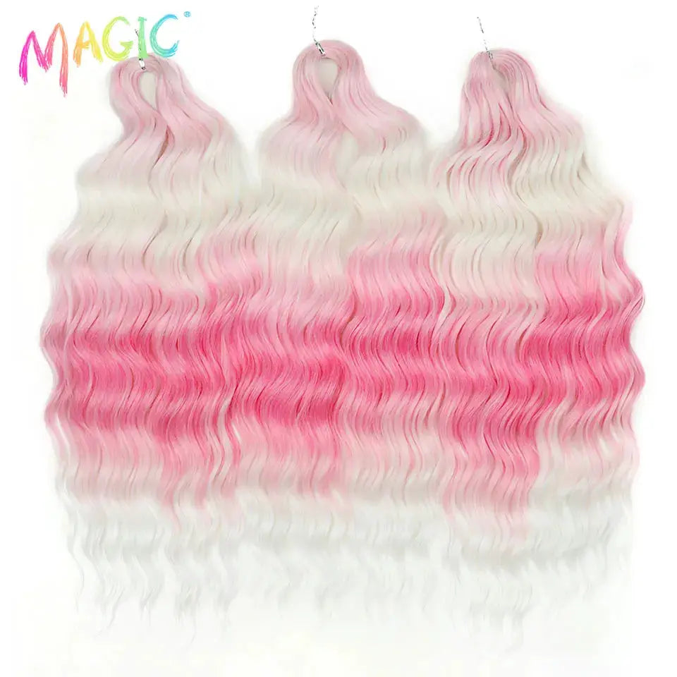 Anna synthetic hair extensions, 24-inch ombre pink to white water-wave braiding crochet bundles (3) by Simples Market
