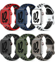 Simples Market eight-pack silicone sport Apple Watch bands in red, blue, white, black, green, olive, gray, tan perforated
