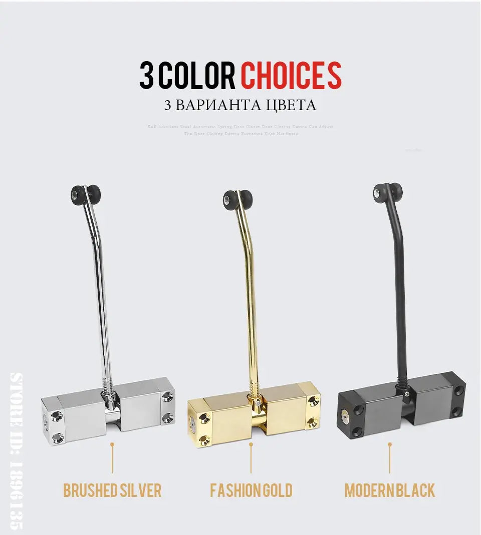 KAK stainless steel automatic spring door closer in brushed silver, fashion gold, modern black — Simples Market.