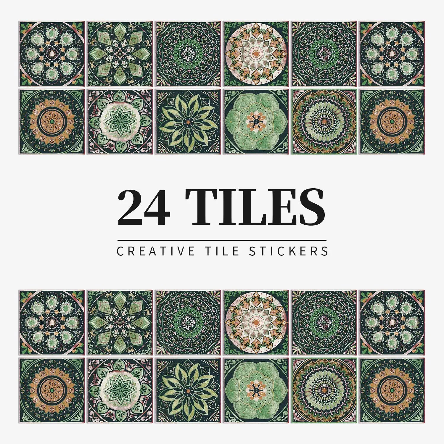 Tile sticker set, 24pcs, light color mandala designs for walls; waterproof self-adhesive decals by Simples Market