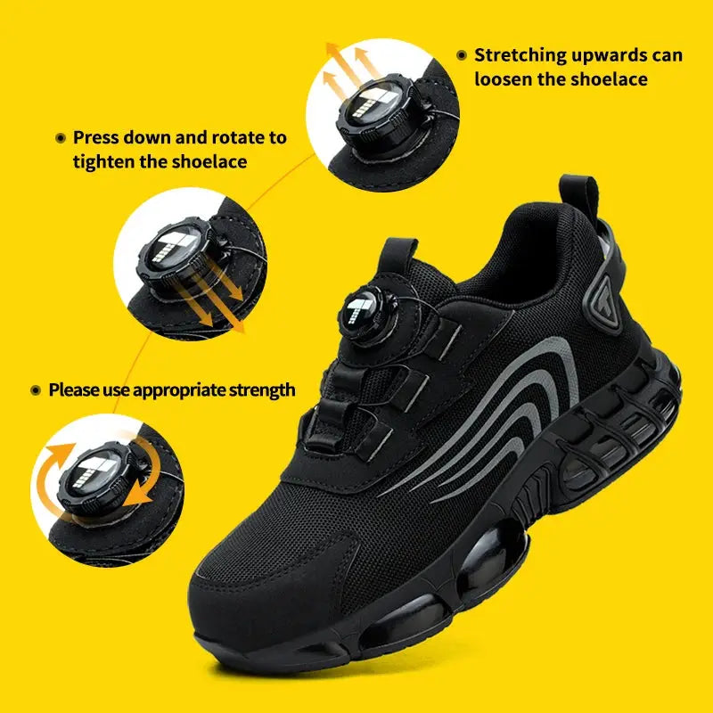 Rotary Button Safety Shoes For Men Anti Impact And Anti Piercing Work Shoes Fashionable Mens Sports Safety Pro