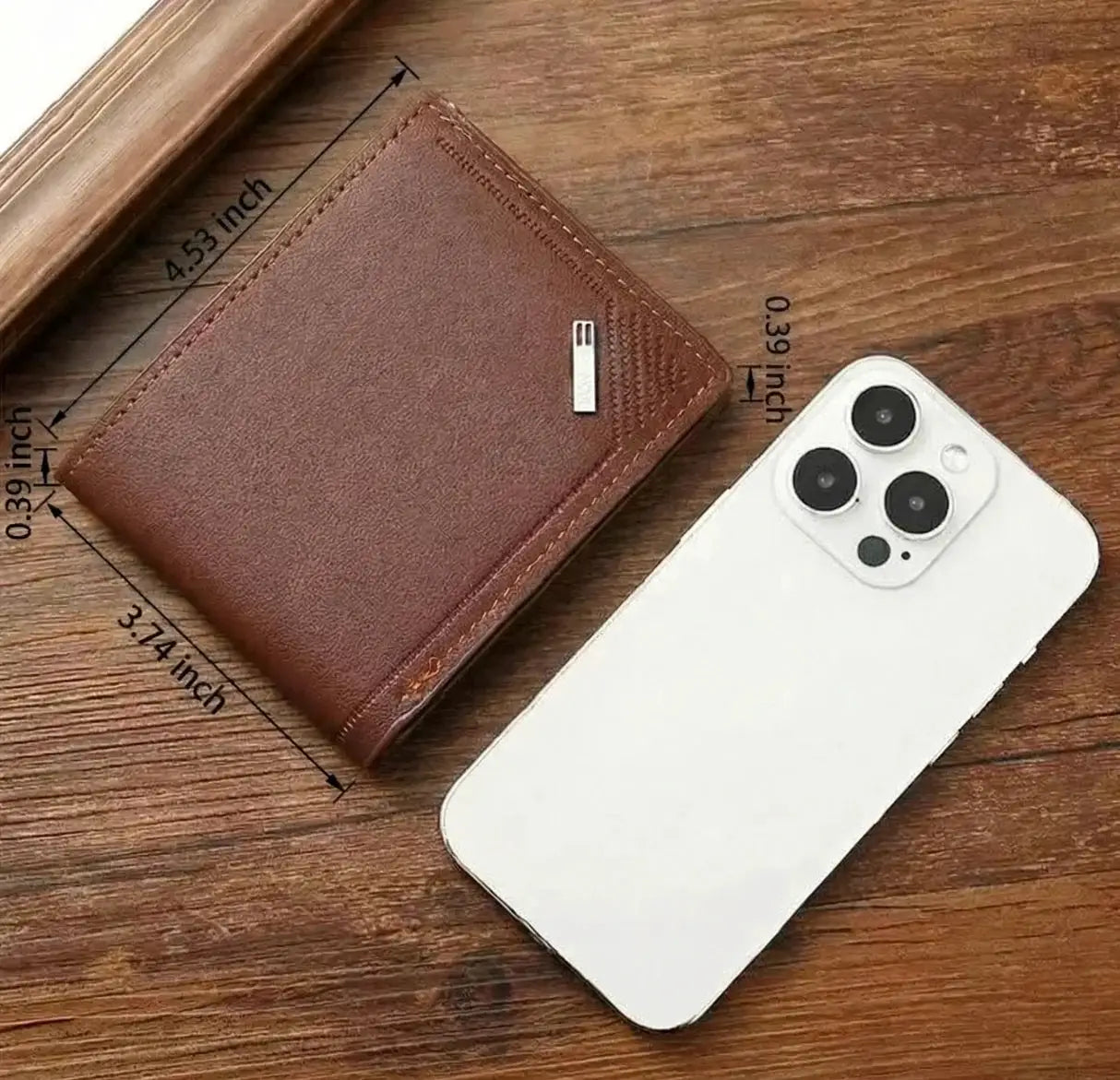 Men's brown leather short wallet, slim foldable minimalist design, from Simples Market