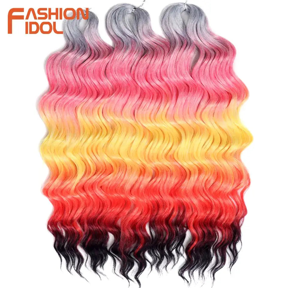 Anna 24-inch synthetic water-wave braiding hair extensions, 3-pack, multicolor ombre by Fashion Idol